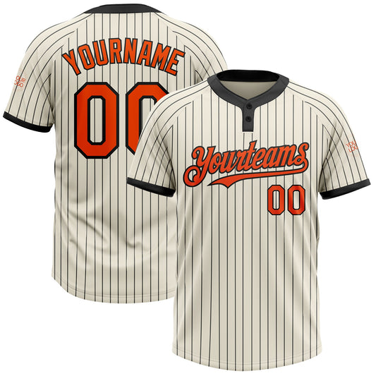 Custom Cream Black Pinstripe Orange Two-Button Unisex Softball Jersey - Main View