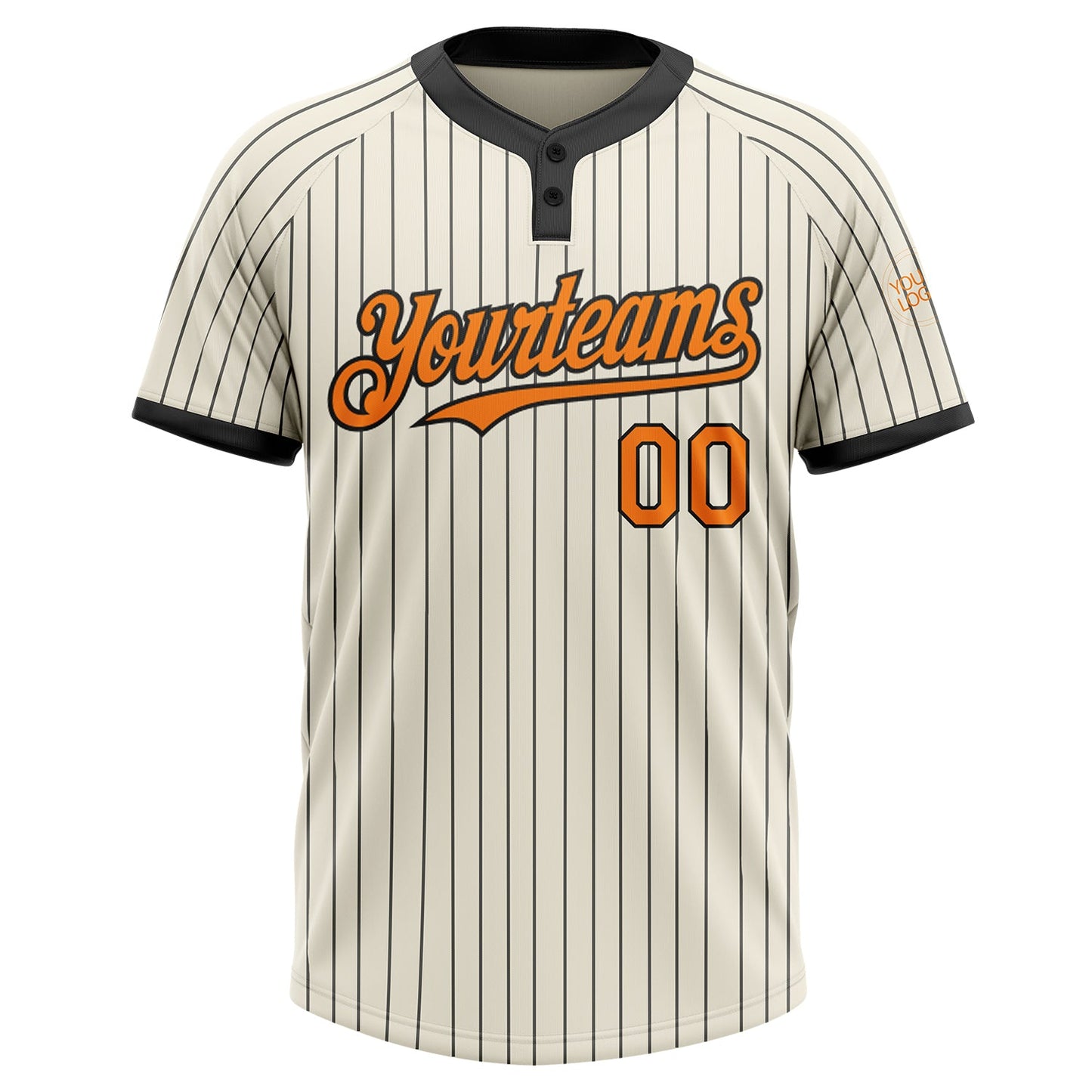 Custom Cream Black Pinstripe Bay Orange Two-Button Unisex Softball Jersey view 2