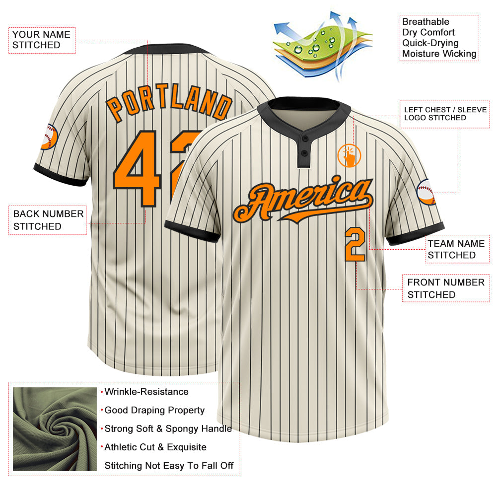 Custom Cream Black Pinstripe Bay Orange Two-Button Unisex Softball Jersey view 3