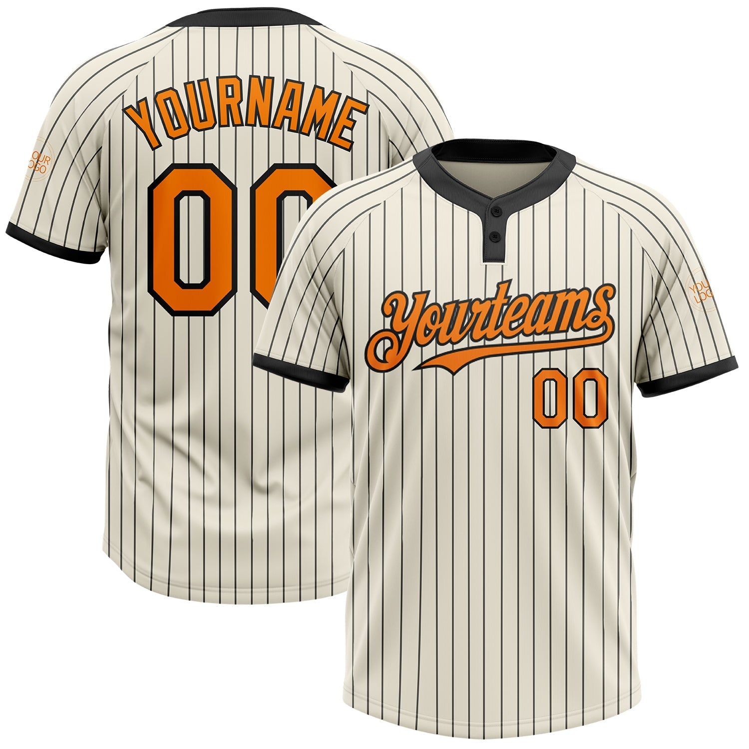Custom Cream Black Pinstripe Bay Orange Two-Button Unisex Softball Jersey - Main View
