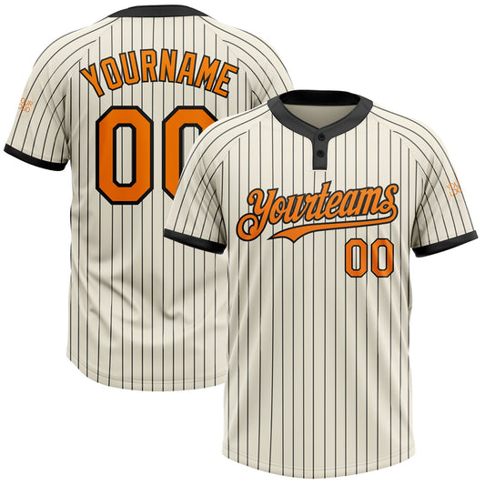 Custom Cream Black Pinstripe Bay Orange Two-Button Unisex Softball Jersey - Main View