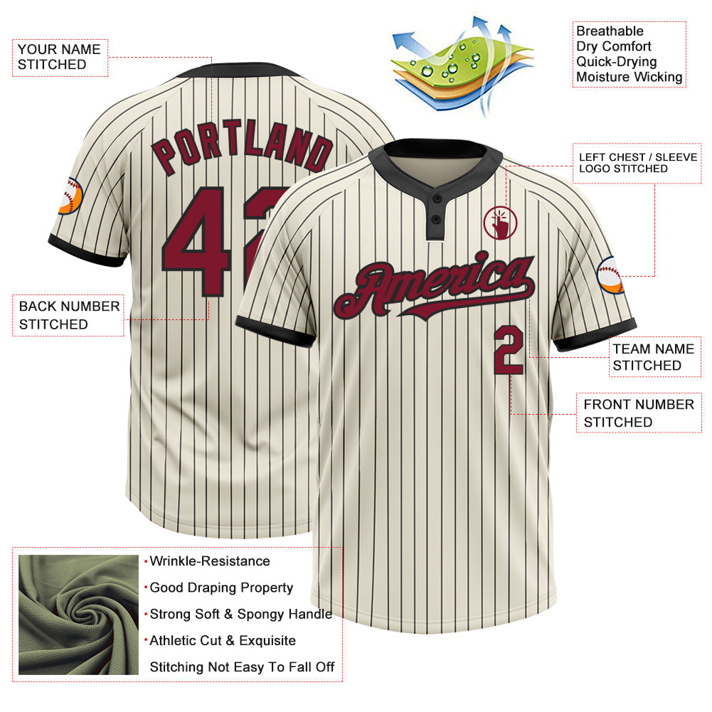 Custom Cream Black Pinstripe Crimson Two-Button Unisex Softball Jersey view 3