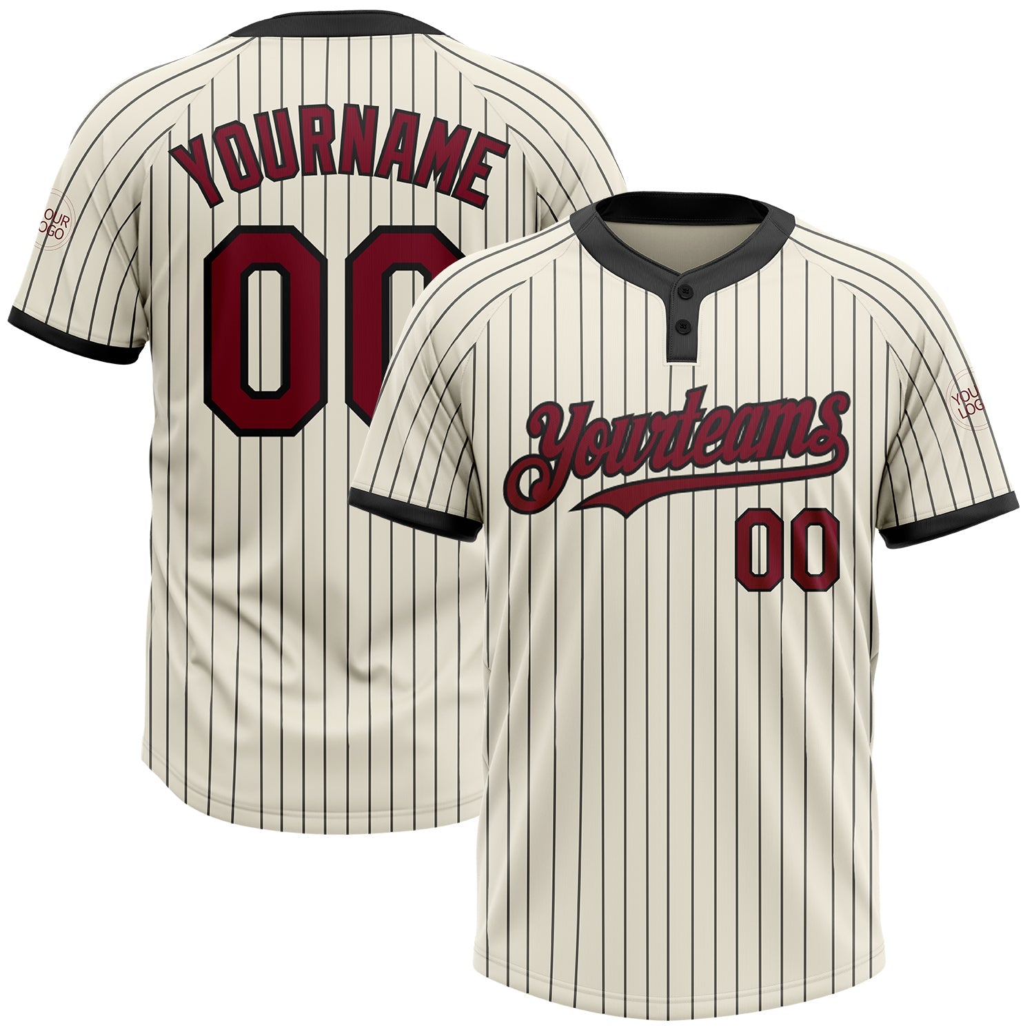 Custom Cream Black Pinstripe Crimson Two-Button Unisex Softball Jersey - Main View