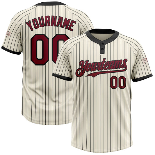 Custom Cream Black Pinstripe Crimson Two-Button Unisex Softball Jersey - Main View