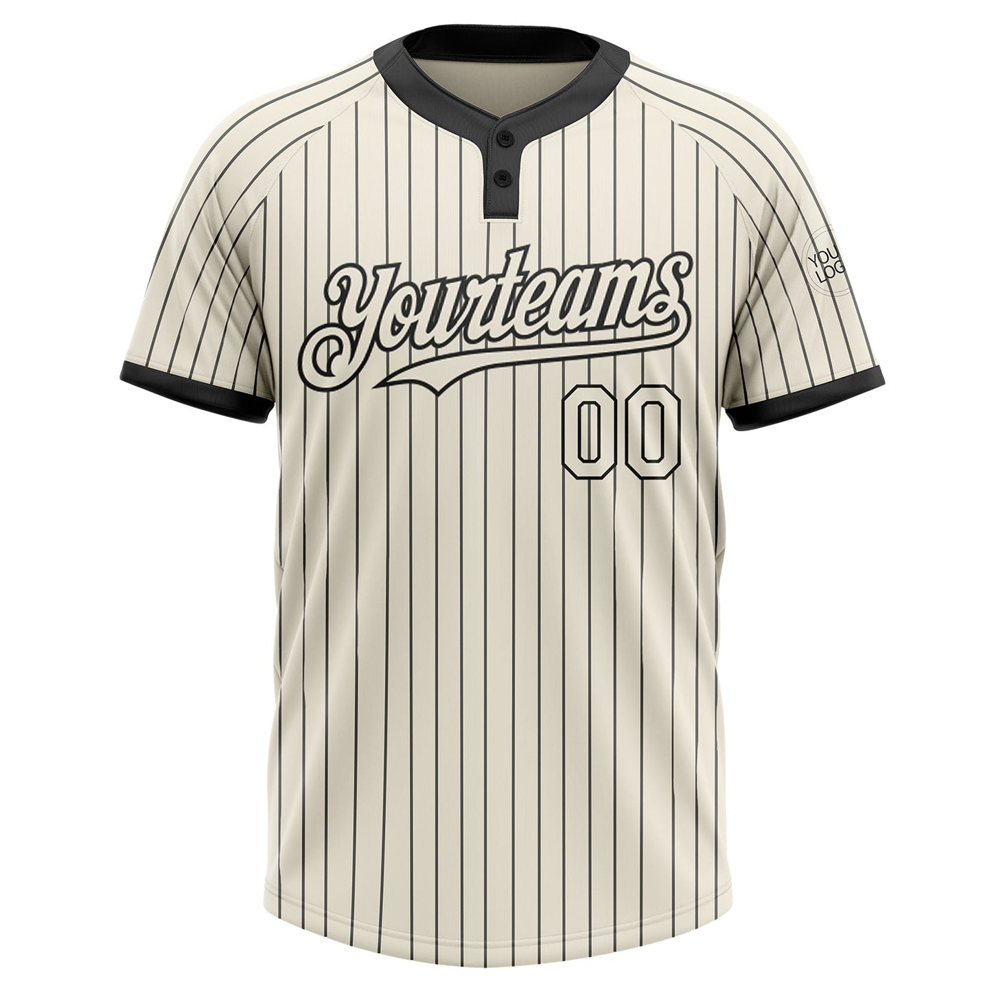 Custom Cream Black Pinstripe Black Two-Button Unisex Softball Jersey view 2