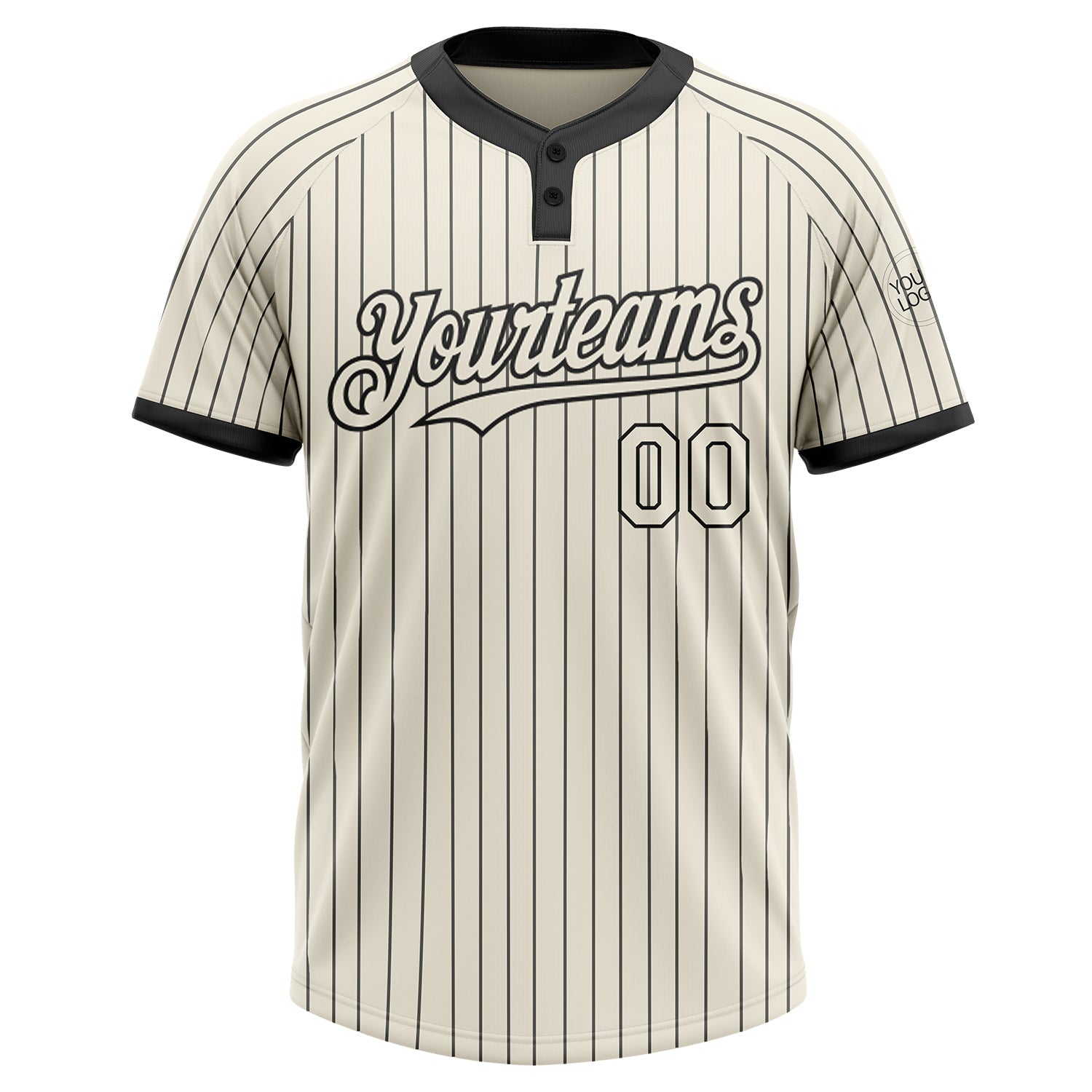 Custom Cream Black Pinstripe Black Two-Button Unisex Softball Jersey view 2