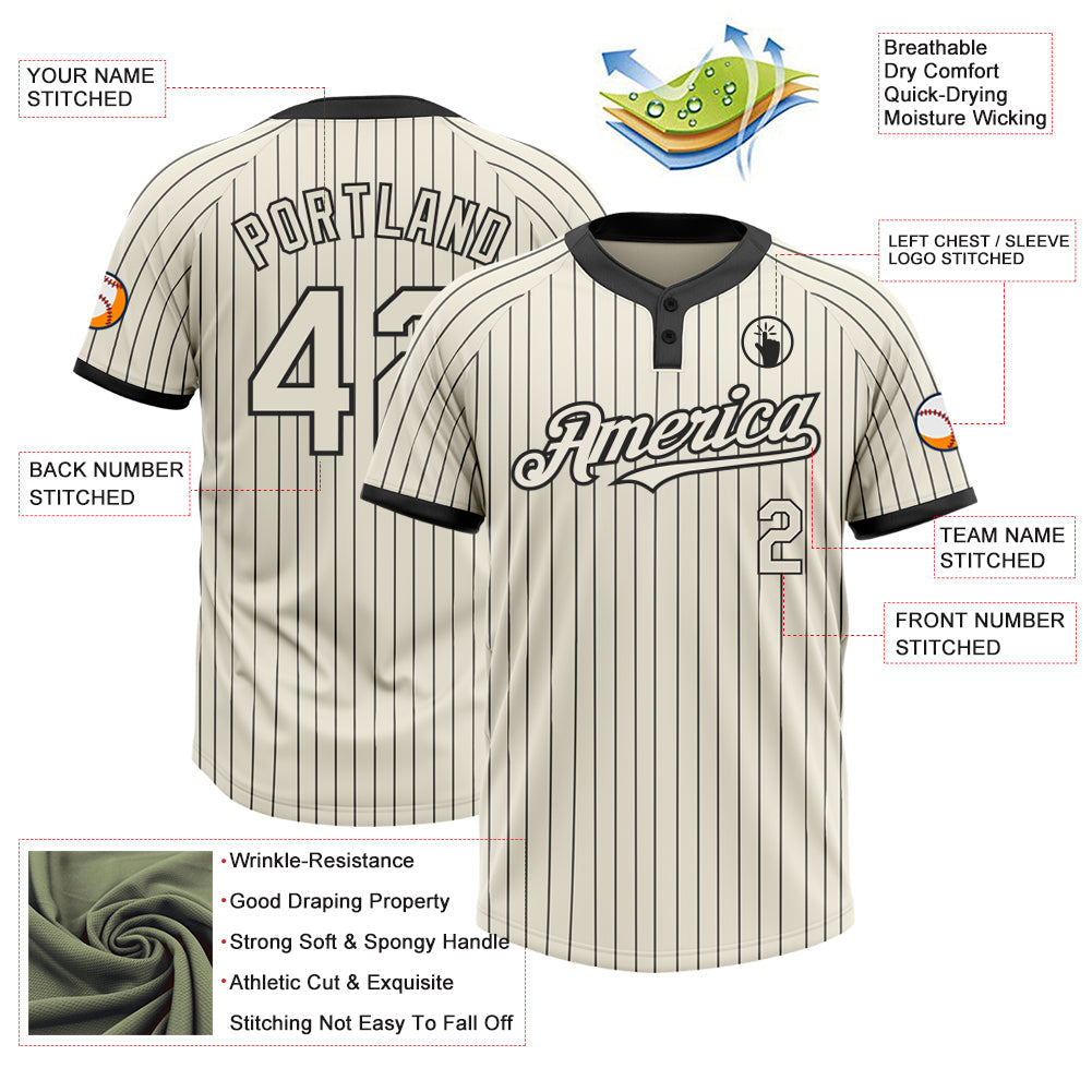 Custom Cream Black Pinstripe Black Two-Button Unisex Softball Jersey view 3