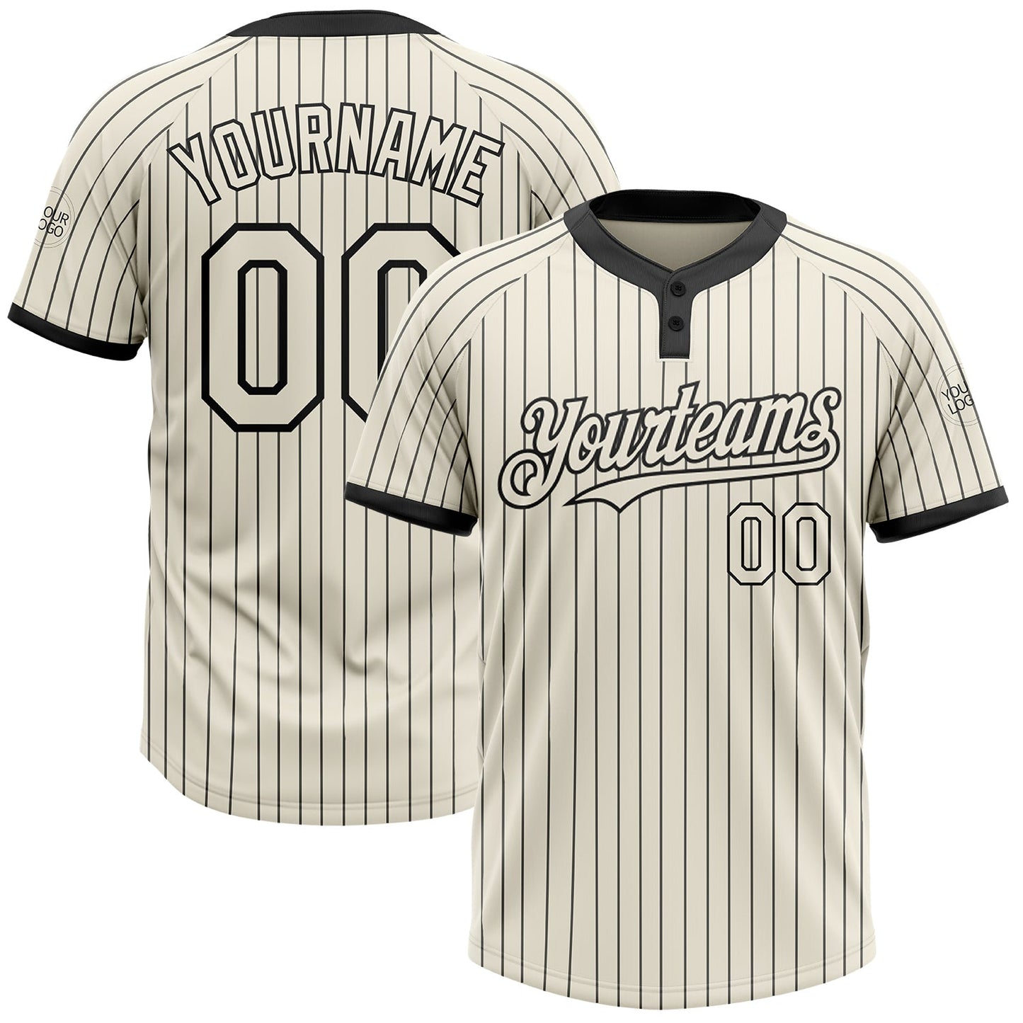 Custom Cream Black Pinstripe Black Two-Button Unisex Softball Jersey - Main View