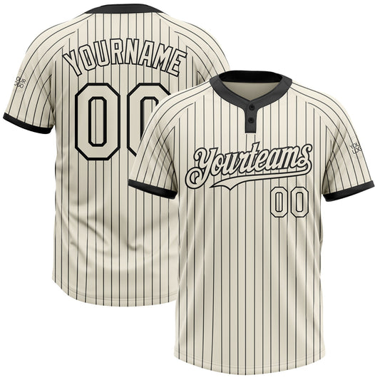 Custom Cream Black Pinstripe Black Two-Button Unisex Softball Jersey - Main View