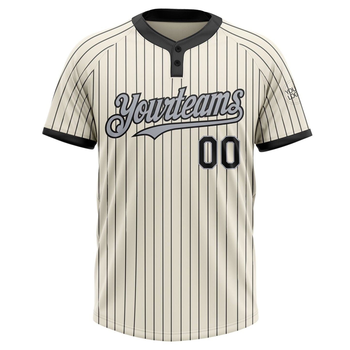 Custom Cream Black Pinstripe Gray Two-Button Unisex Softball Jersey view 2