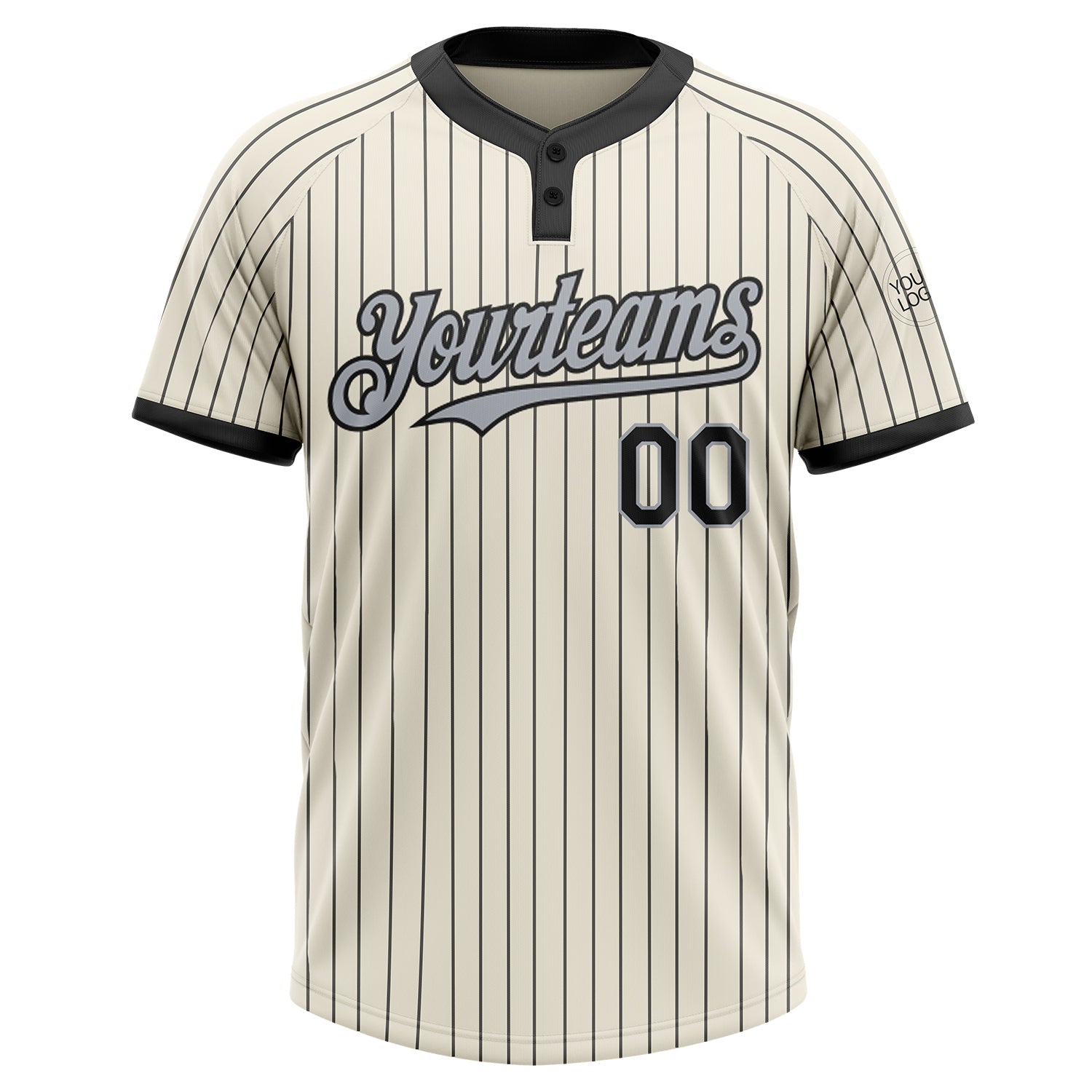 Custom Cream Black Pinstripe Gray Two-Button Unisex Softball Jersey view 2