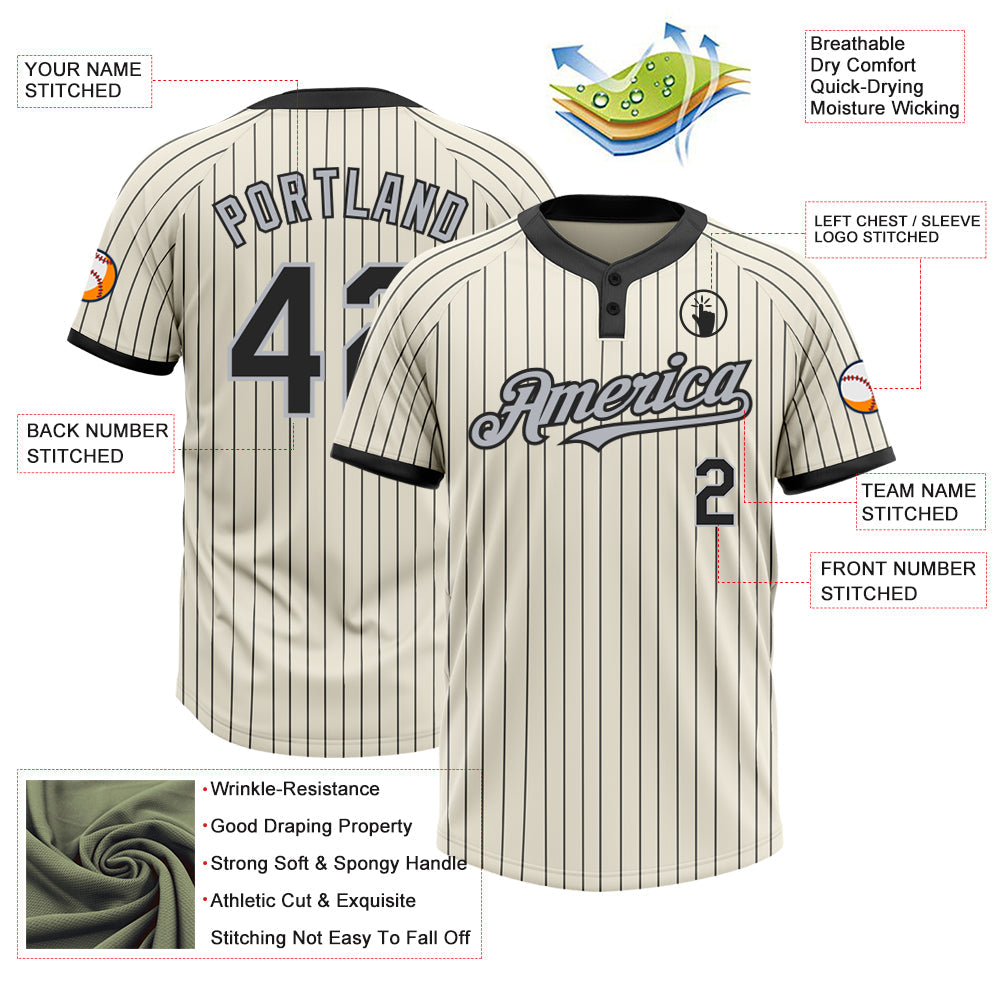 Custom Cream Black Pinstripe Gray Two-Button Unisex Softball Jersey view 3