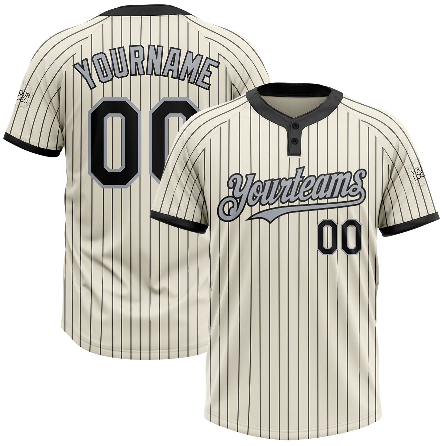Custom Cream Black Pinstripe Gray Two-Button Unisex Softball Jersey - Main View