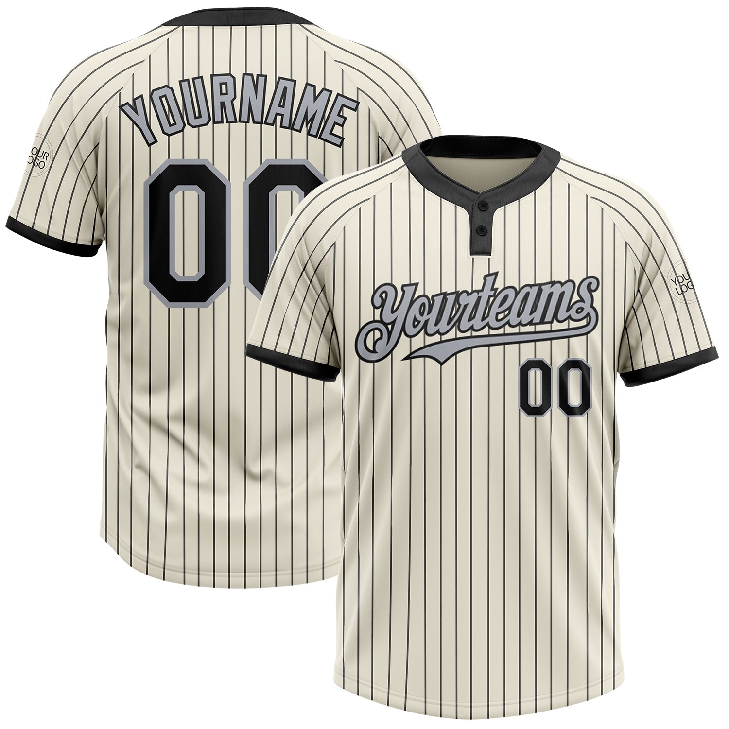 Custom Cream Black Pinstripe Gray Two-Button Unisex Softball Jersey - Main View