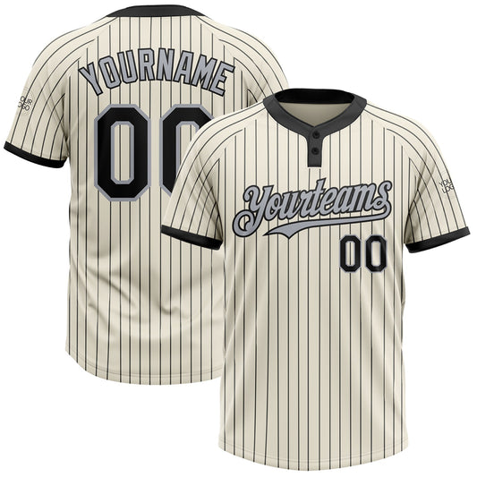Custom Cream Black Pinstripe Gray Two-Button Unisex Softball Jersey - Main View