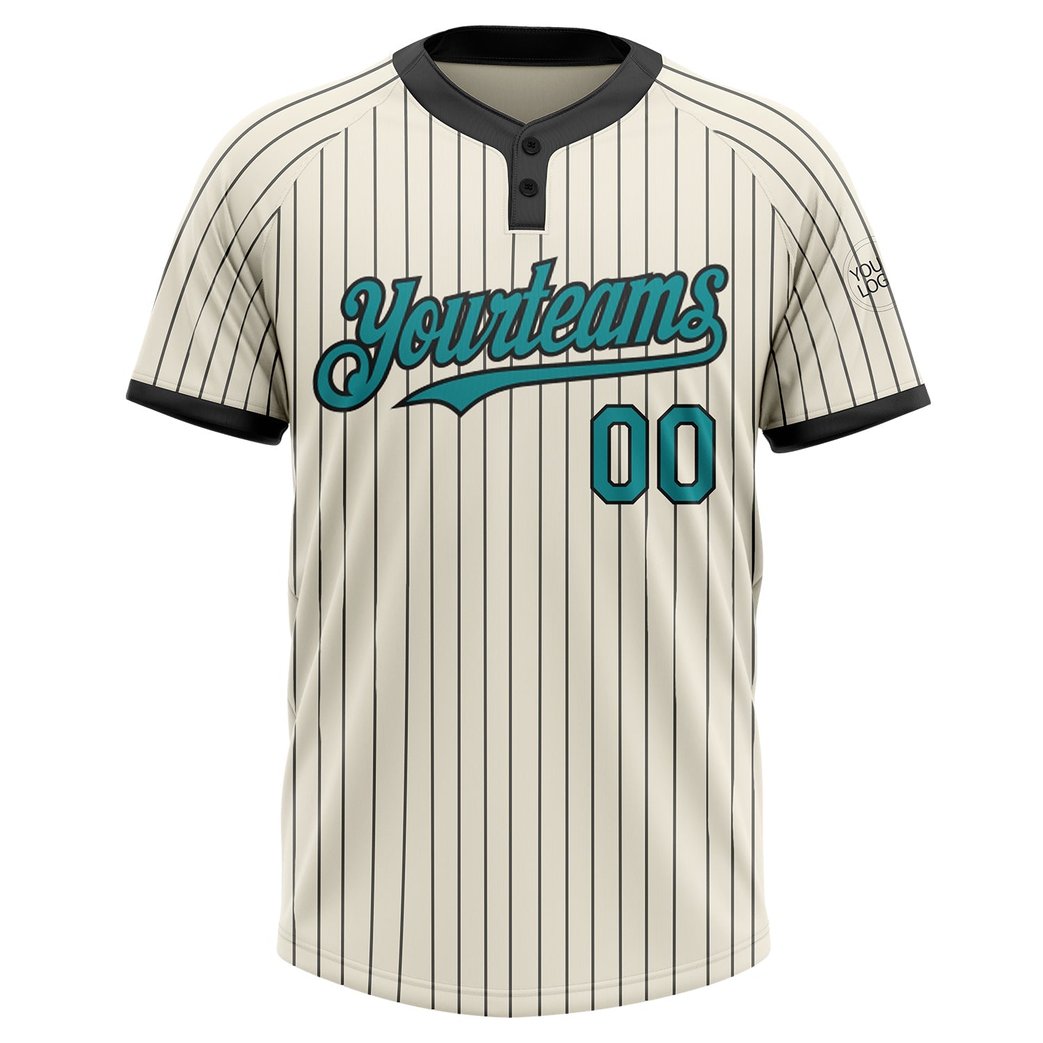 Custom Cream Black Pinstripe Teal Two-Button Unisex Softball Jersey view 2