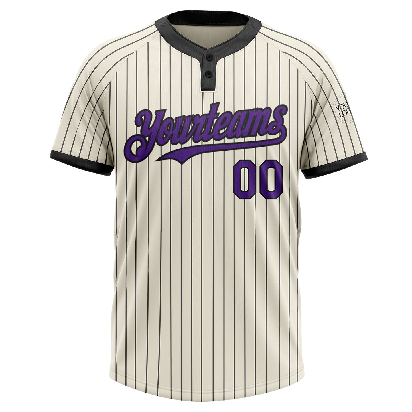 Custom Cream Black Pinstripe Purple Two-Button Unisex Softball Jersey view 2