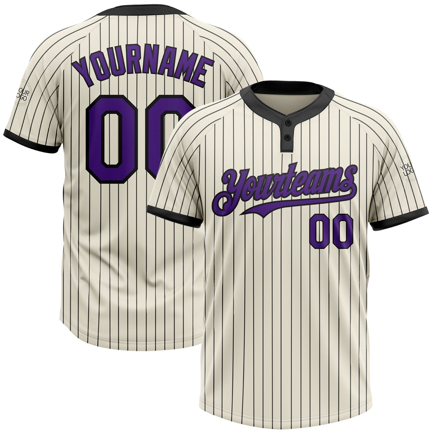 Custom Cream Black Pinstripe Purple Two-Button Unisex Softball Jersey - Main View