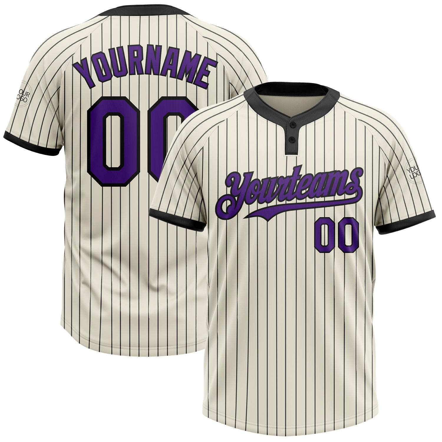 Custom Cream Black Pinstripe Purple Two-Button Unisex Softball Jersey - Main View