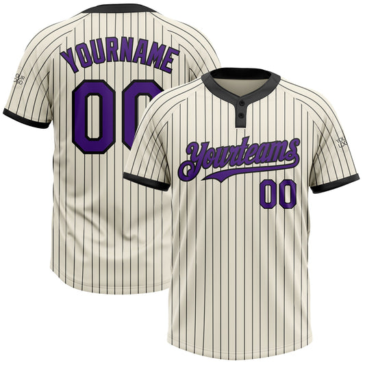 Custom Cream Black Pinstripe Purple Two-Button Unisex Softball Jersey - Main View