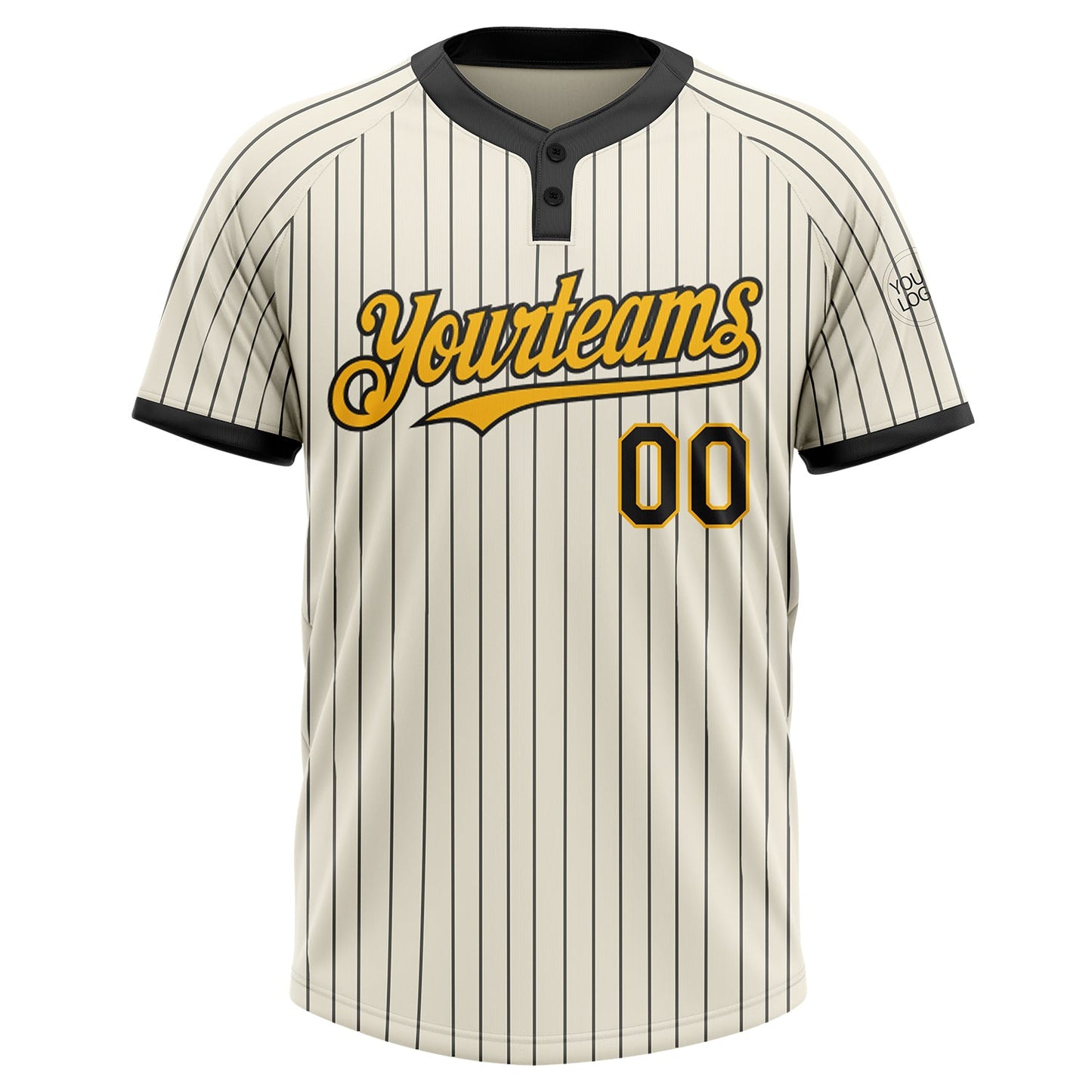 Custom Cream Black Pinstripe Gold Two-Button Unisex Softball Jersey view 2