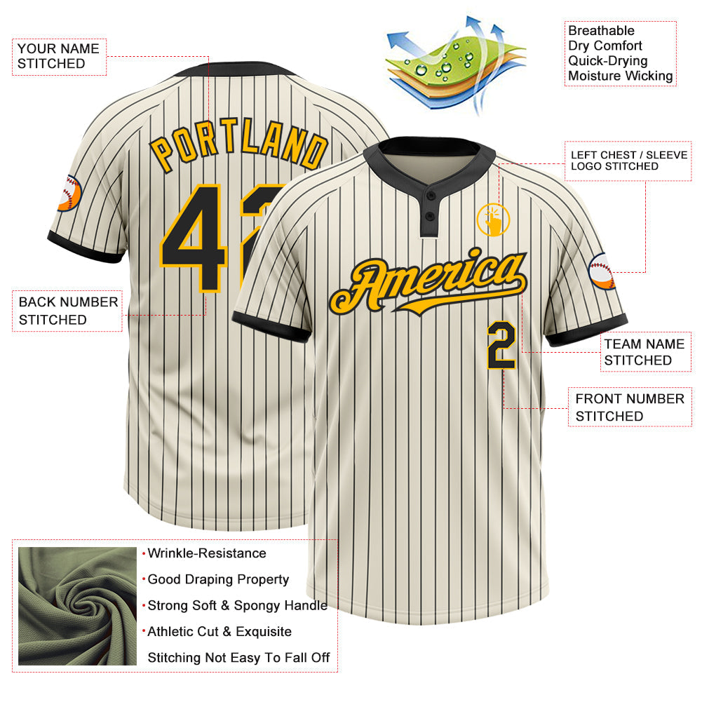 Custom Cream Black Pinstripe Gold Two-Button Unisex Softball Jersey view 3