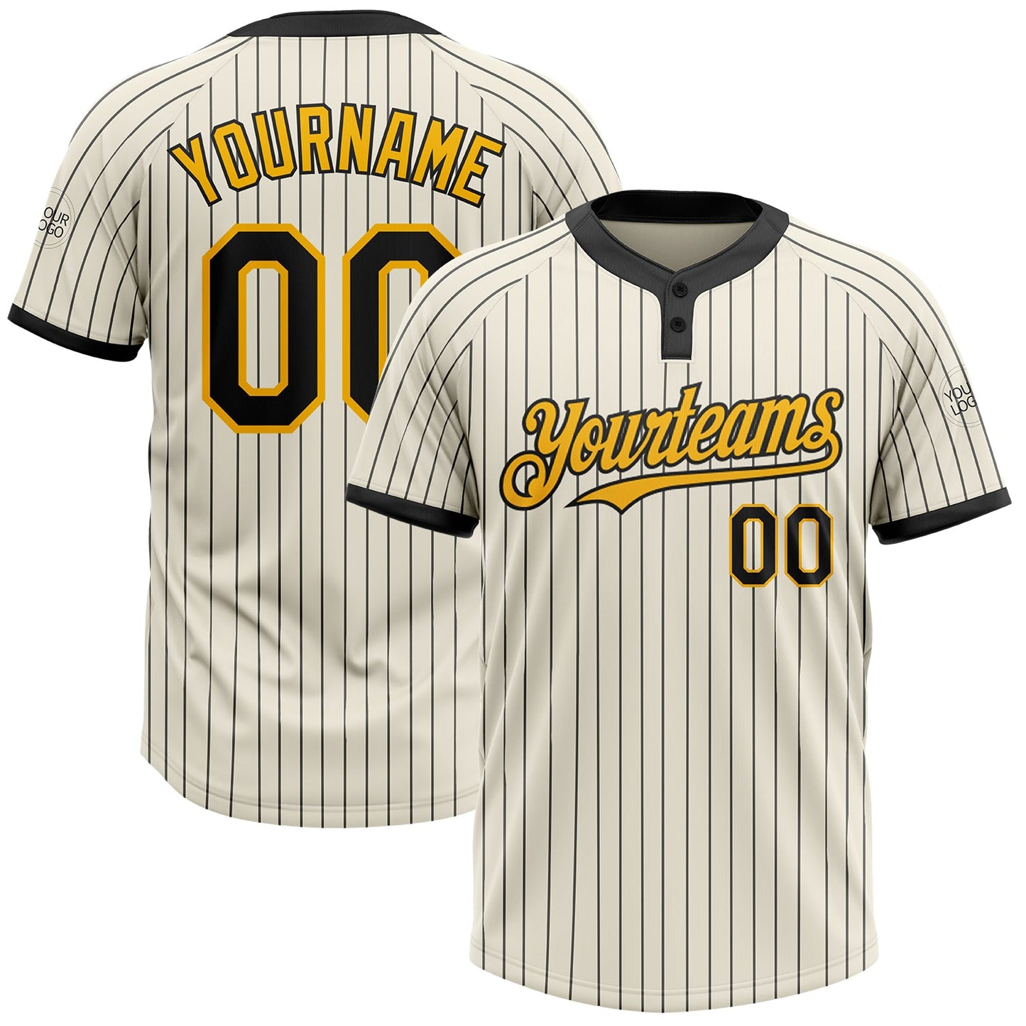 Custom Cream Black Pinstripe Gold Two-Button Unisex Softball Jersey - Main View