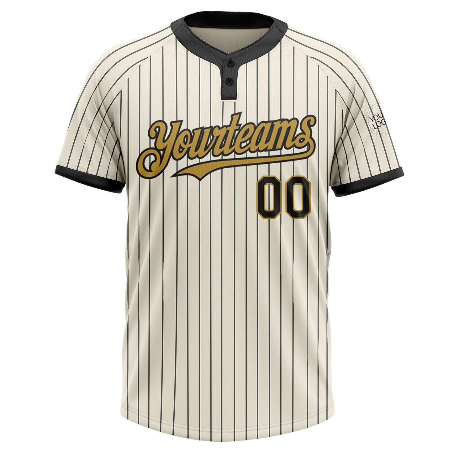 Custom Cream Black Pinstripe Old Gold Two-Button Unisex Softball Jersey view 2