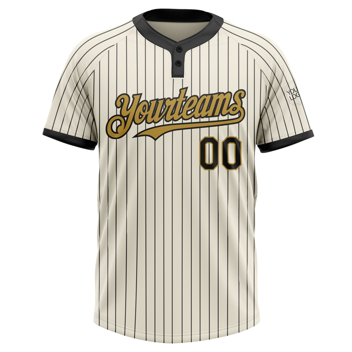Custom Cream Black Pinstripe Old Gold Two-Button Unisex Softball Jersey view 2