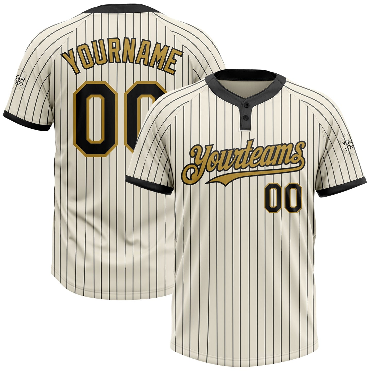 Custom Cream Black Pinstripe Old Gold Two-Button Unisex Softball Jersey - Main View