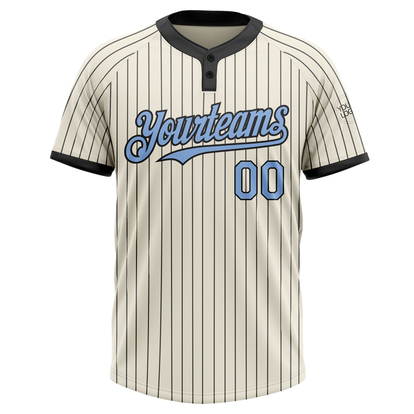 Custom Cream Black Pinstripe Light Blue Two-Button Unisex Softball Jersey view 2