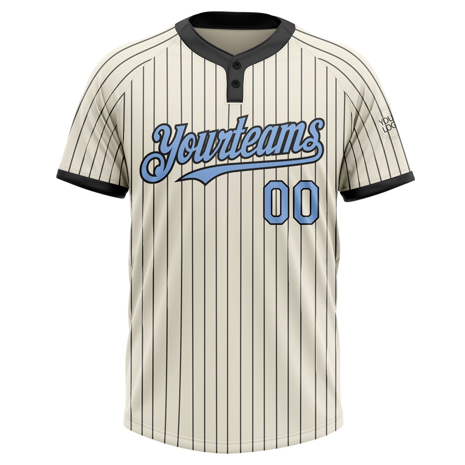 Custom Cream Black Pinstripe Light Blue Two-Button Unisex Softball Jersey view 2