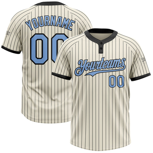 Custom Cream Black Pinstripe Light Blue Two-Button Unisex Softball Jersey - Main View