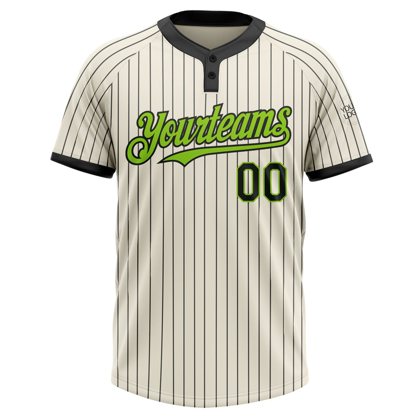 Custom Cream Black Pinstripe Neon Green Two-Button Unisex Softball Jersey view 2