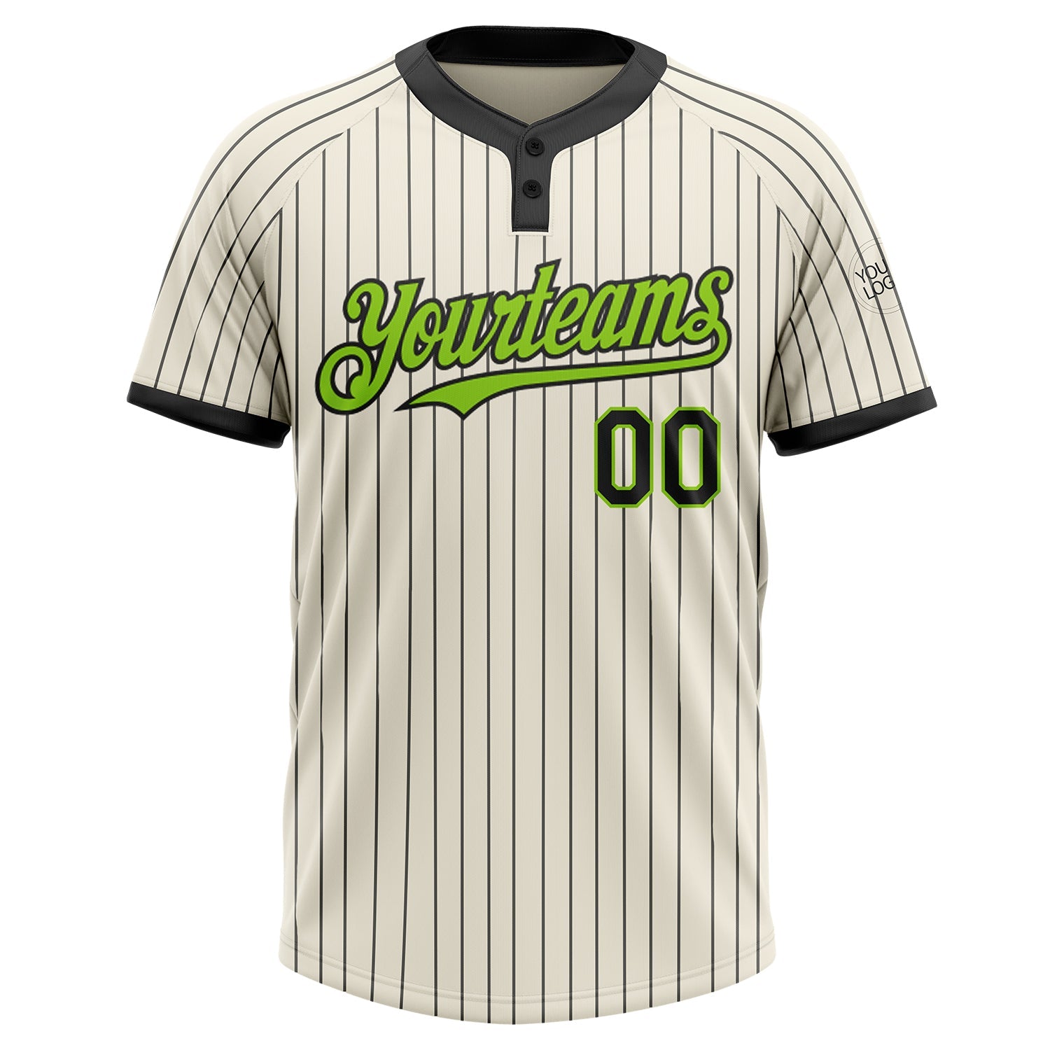Custom Cream Black Pinstripe Neon Green Two-Button Unisex Softball Jersey view 2