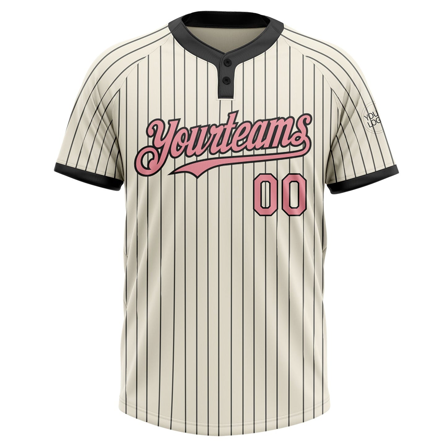 Custom Cream Black Pinstripe Medium Pink Two-Button Unisex Softball Jersey view 2