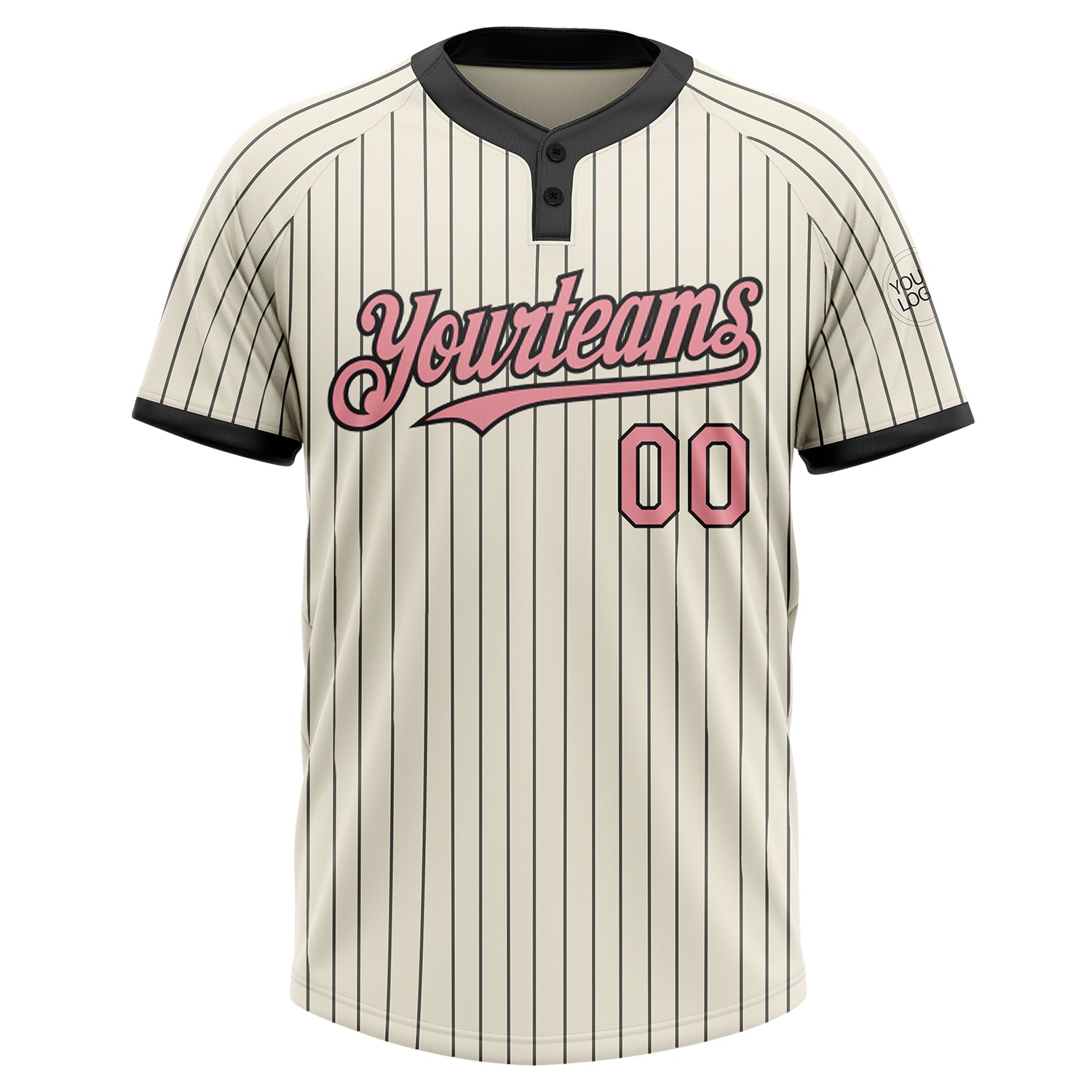 Custom Cream Black Pinstripe Medium Pink Two-Button Unisex Softball Jersey view 2