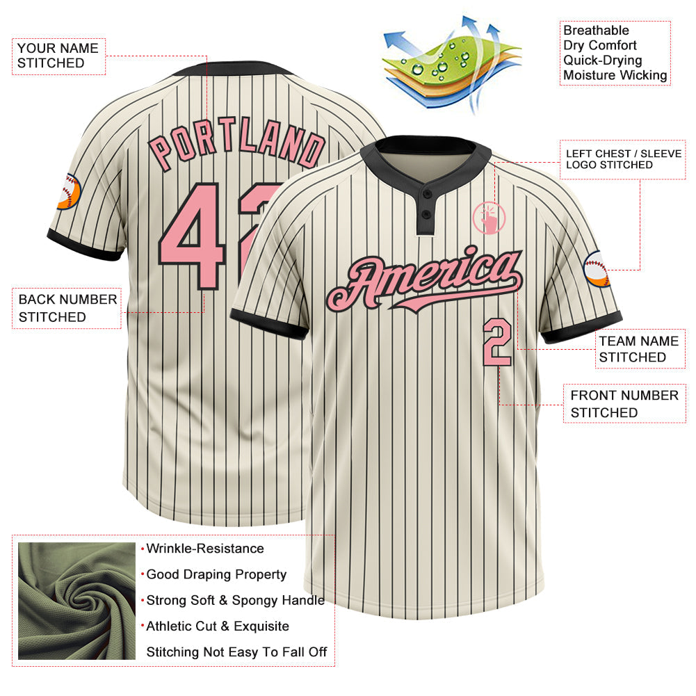 Custom Cream Black Pinstripe Medium Pink Two-Button Unisex Softball Jersey view 3