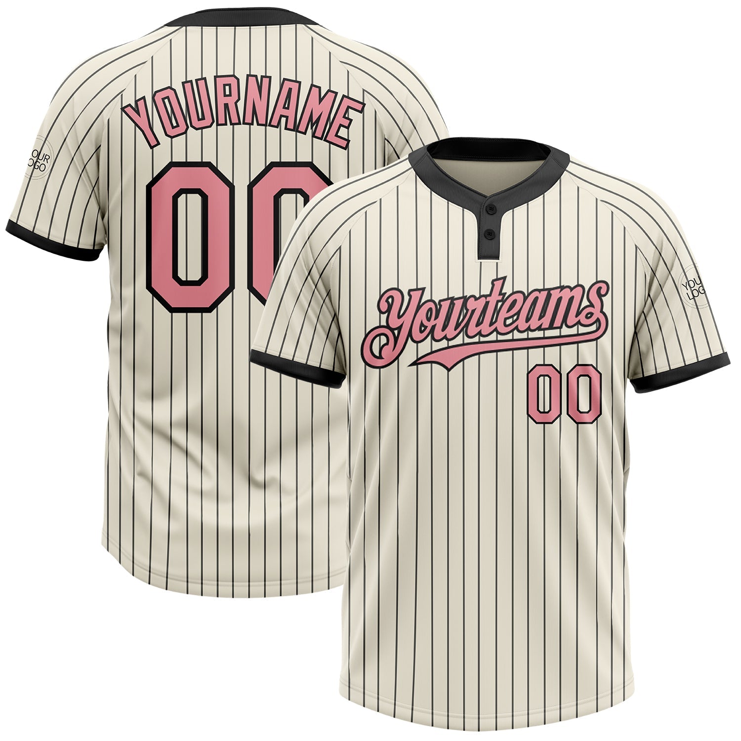 Custom Cream Black Pinstripe Medium Pink Two-Button Unisex Softball Jersey - Main View