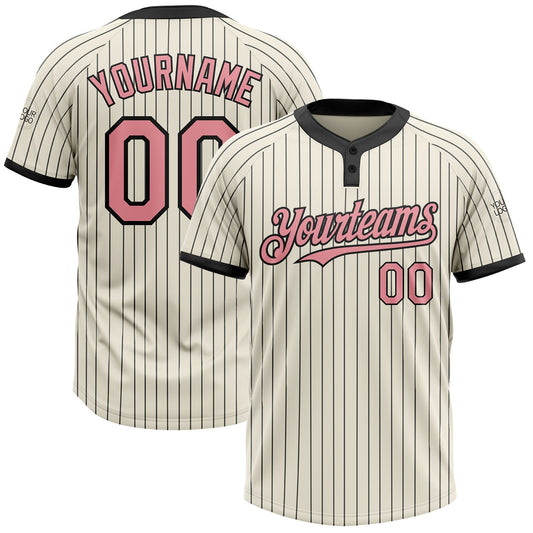 Custom Cream Black Pinstripe Medium Pink Two-Button Unisex Softball Jersey - Main View