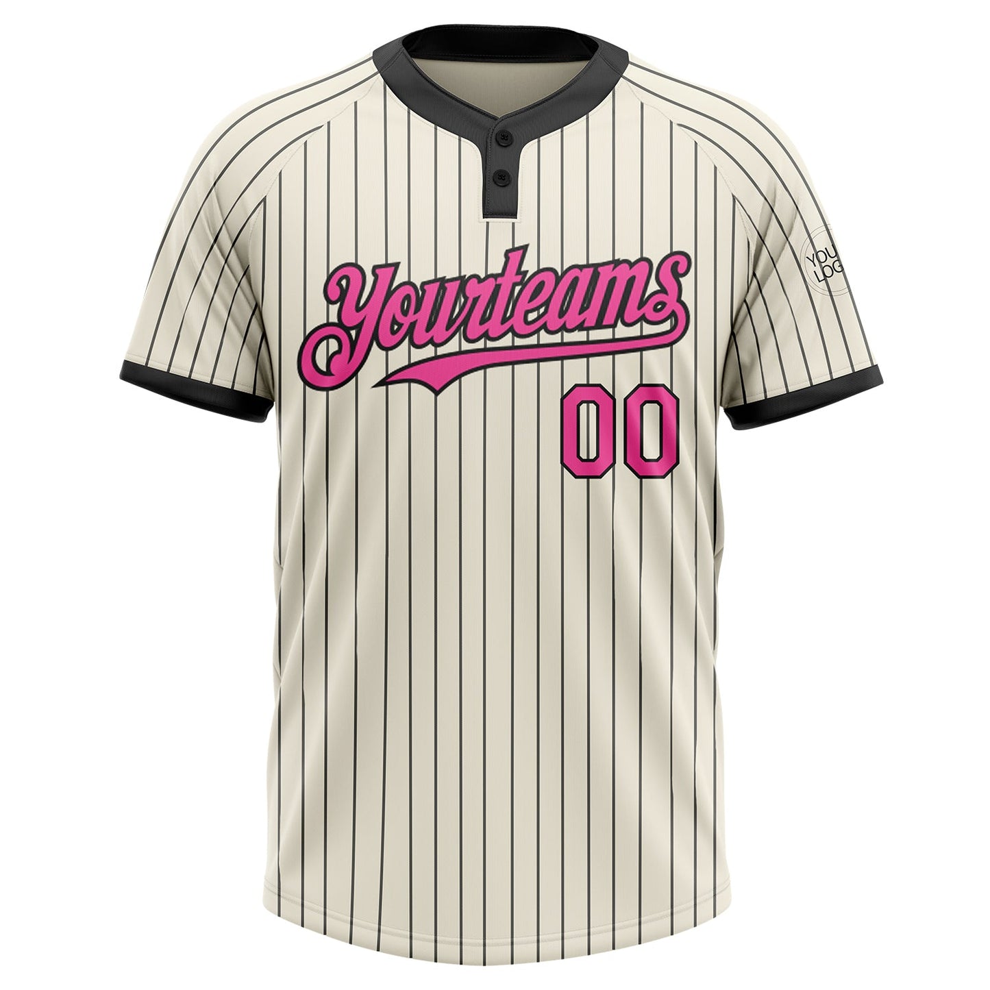 Custom Cream Black Pinstripe Pink Two-Button Unisex Softball Jersey view 2