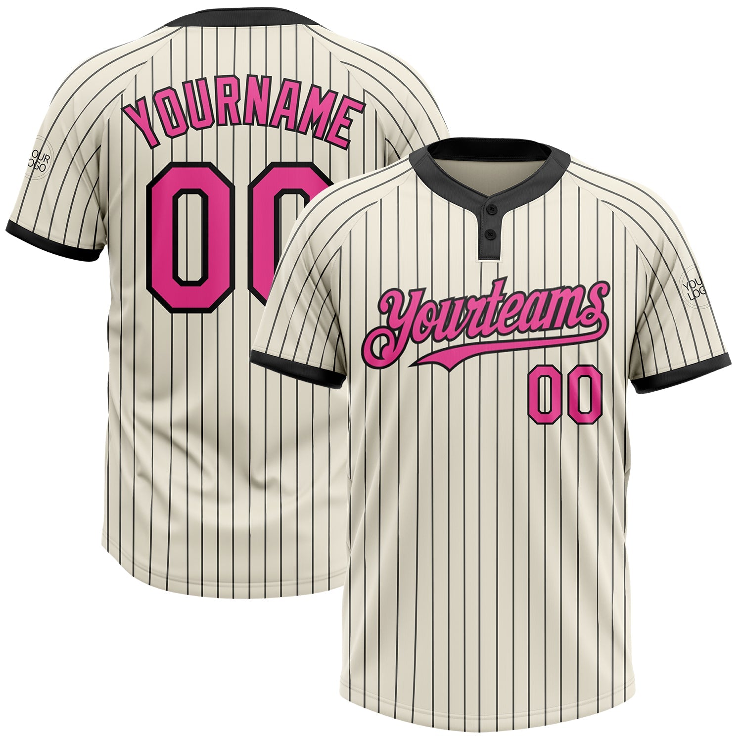 Custom Cream Black Pinstripe Pink Two-Button Unisex Softball Jersey - Main View