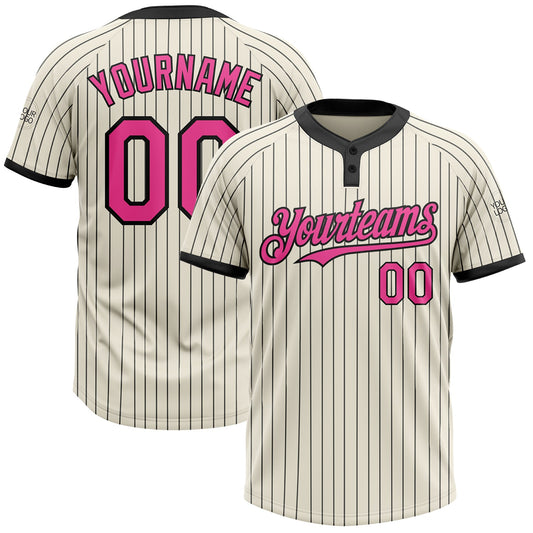 Custom Cream Black Pinstripe Pink Two-Button Unisex Softball Jersey - Main View