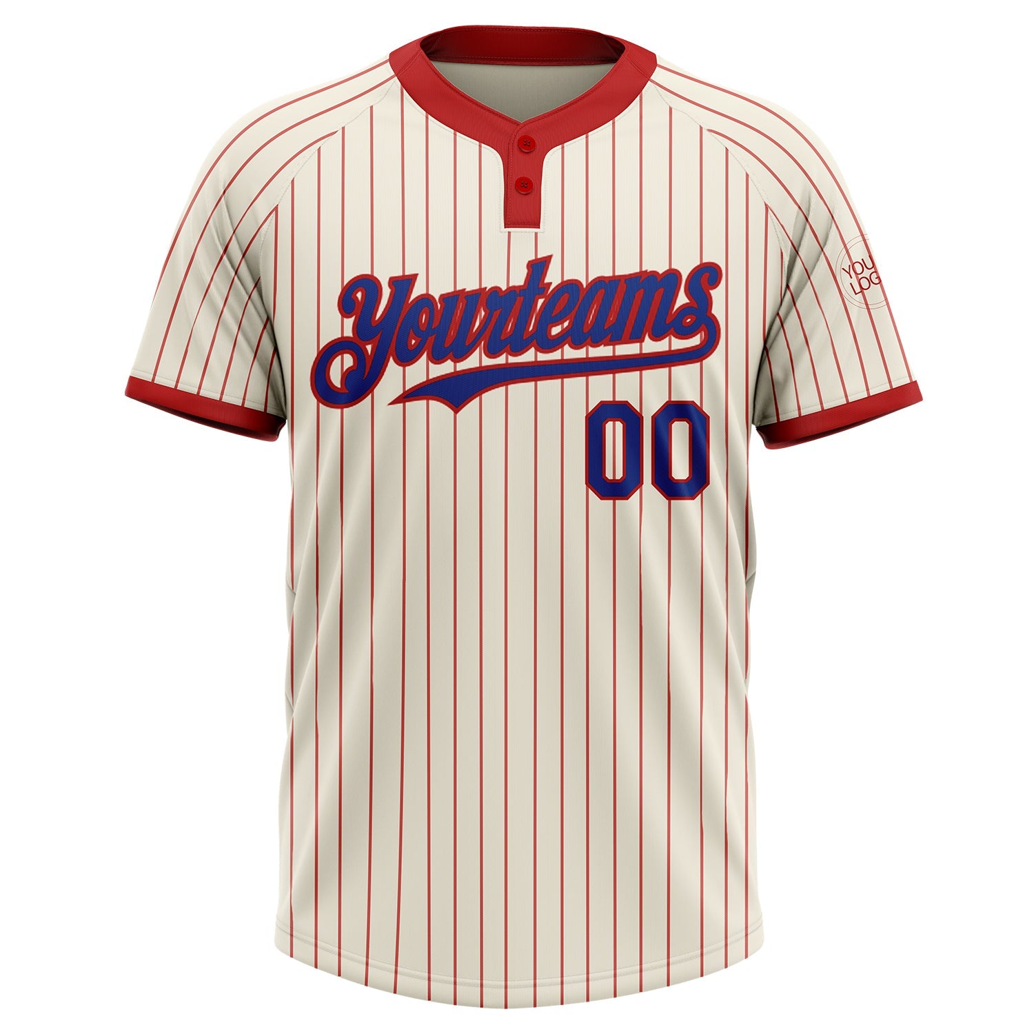 Custom Cream Red Pinstripe Royal Two-Button Unisex Softball Jersey view 2