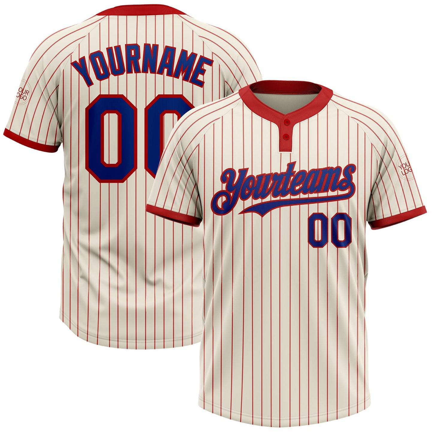 Custom Cream Red Pinstripe Royal Two-Button Unisex Softball Jersey - Main View