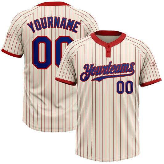 Custom Cream Red Pinstripe Royal Two-Button Unisex Softball Jersey - Main View