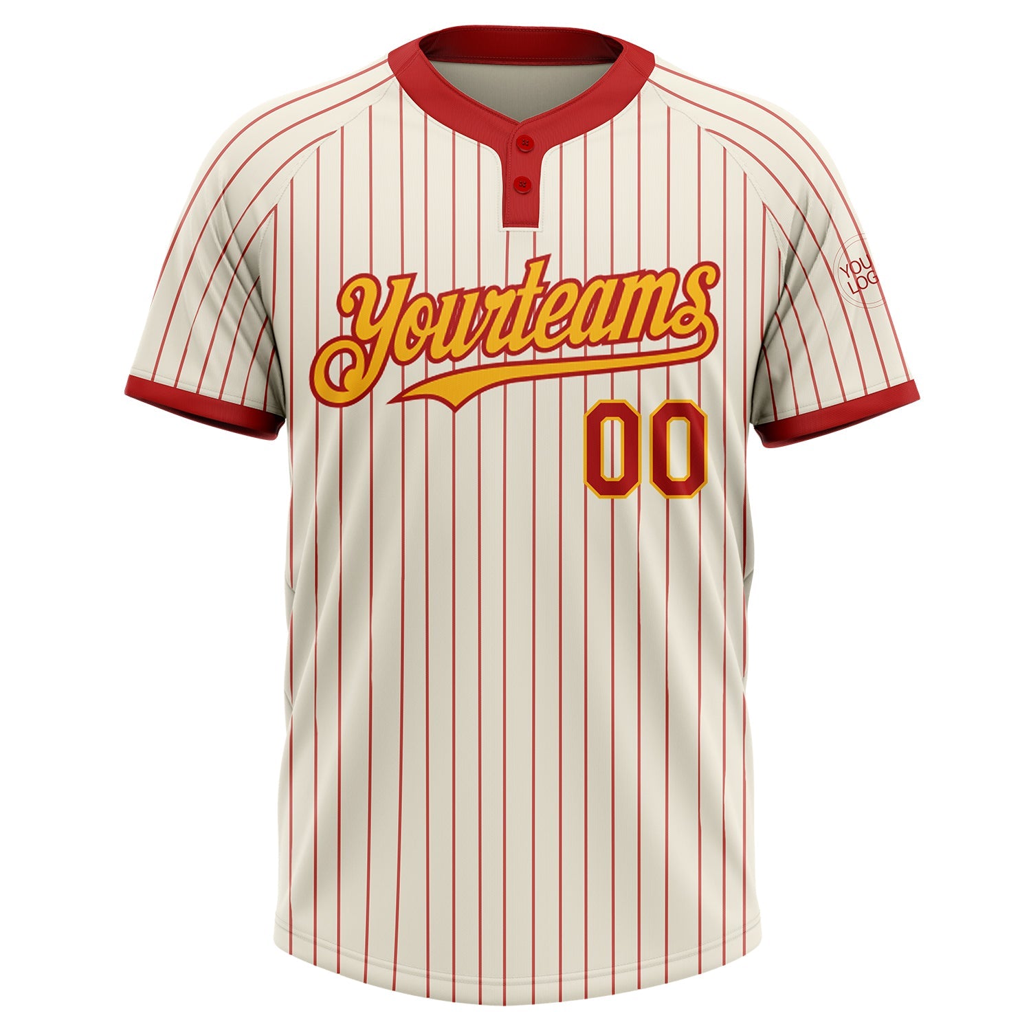 Custom Cream Red Pinstripe Gold Two-Button Unisex Softball Jersey view 2