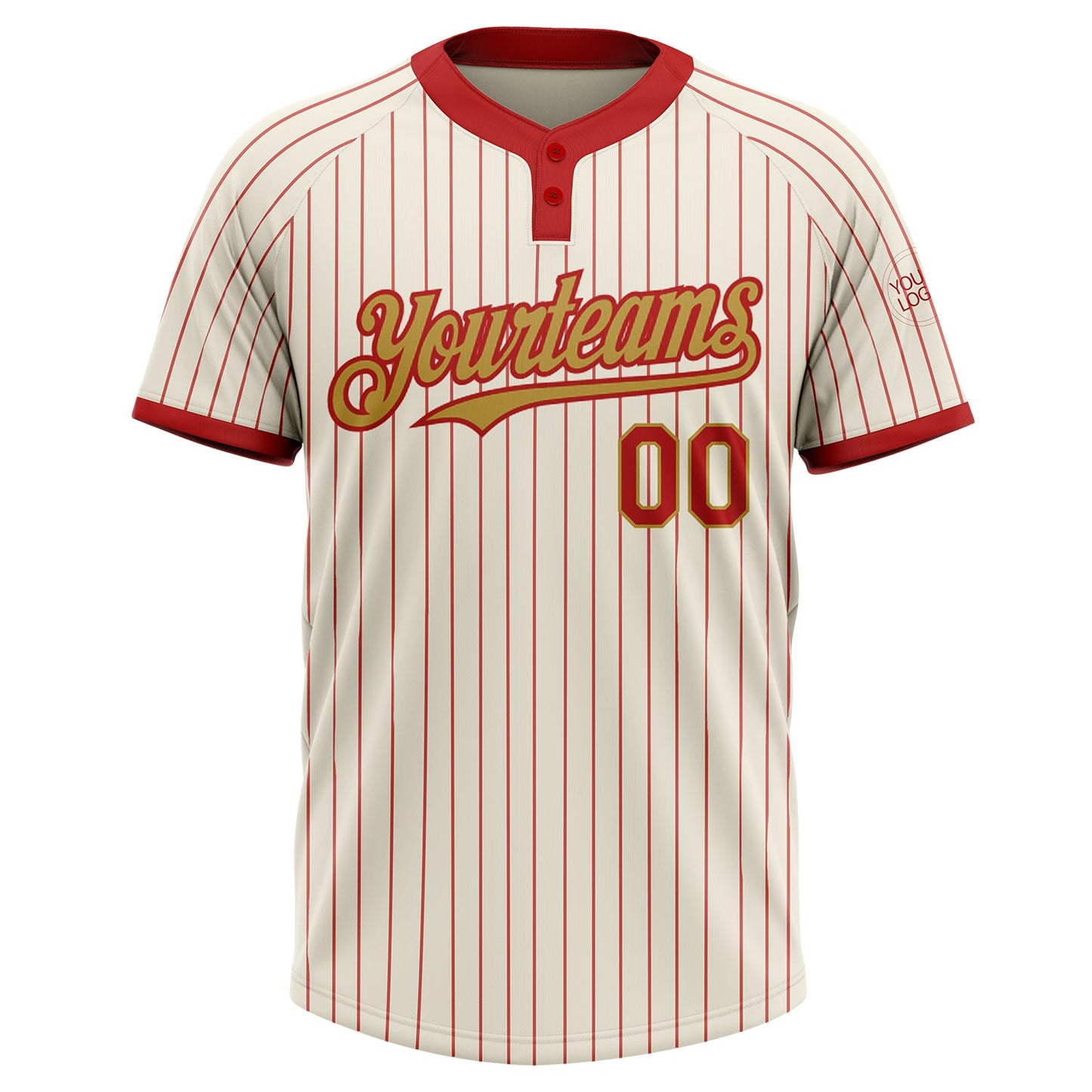 Custom Cream Red Pinstripe Old Gold Two-Button Unisex Softball Jersey view 2