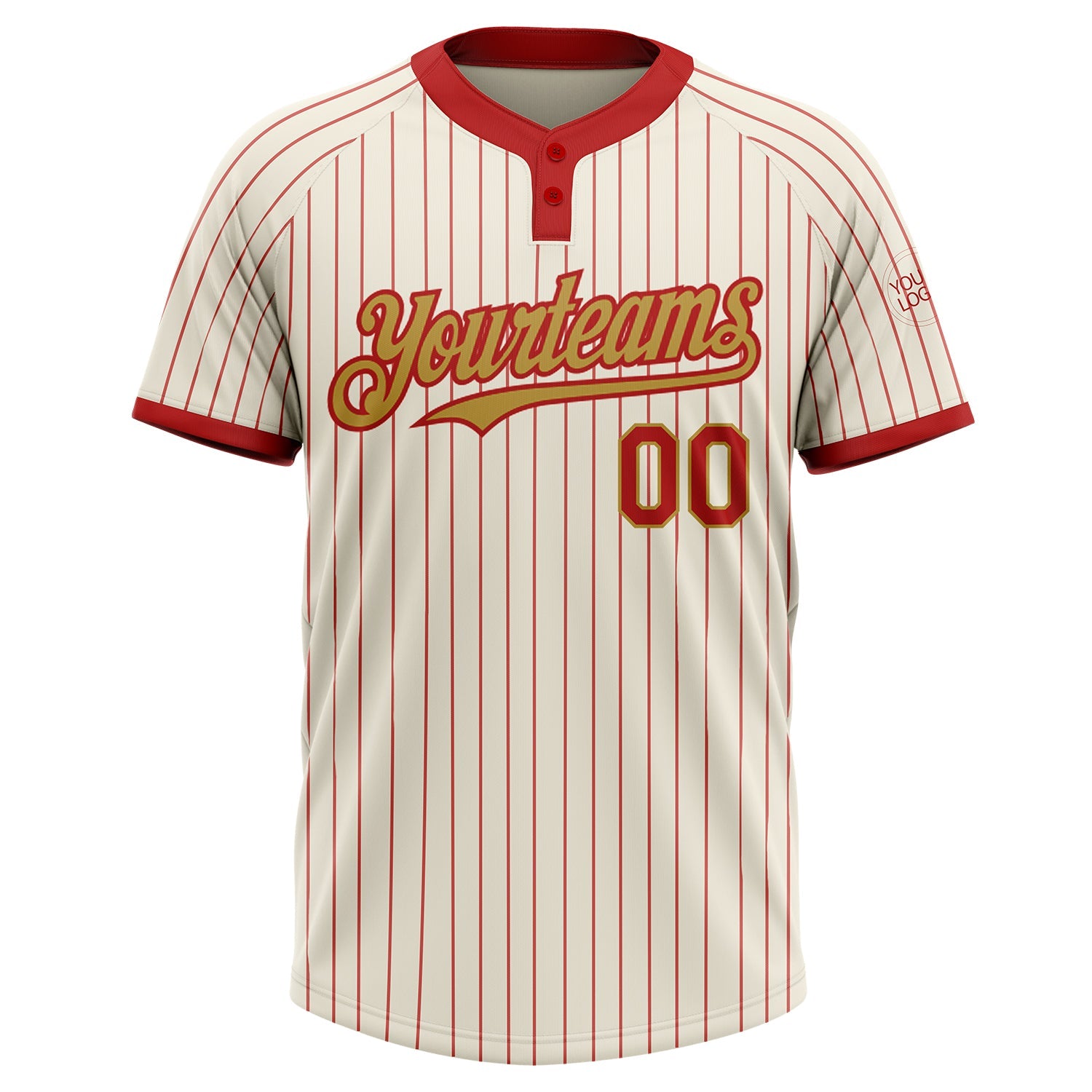 Custom Cream Red Pinstripe Old Gold Two-Button Unisex Softball Jersey view 2