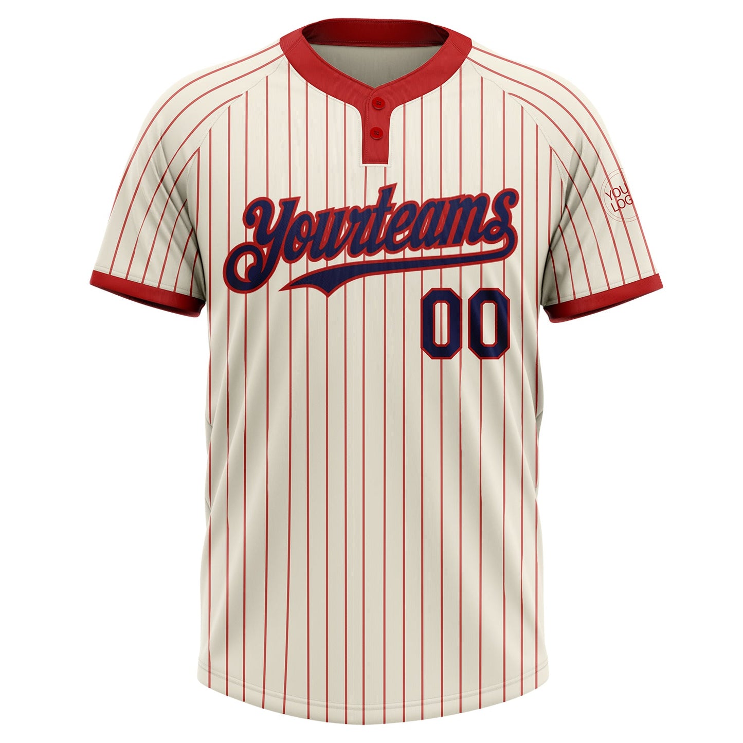 Custom Cream Red Pinstripe Navy Two-Button Unisex Softball Jersey view 2